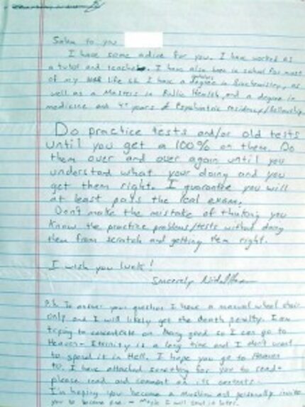  A letter from Fort Hood killer Nidal Hasan sold for $2,000 at auction.