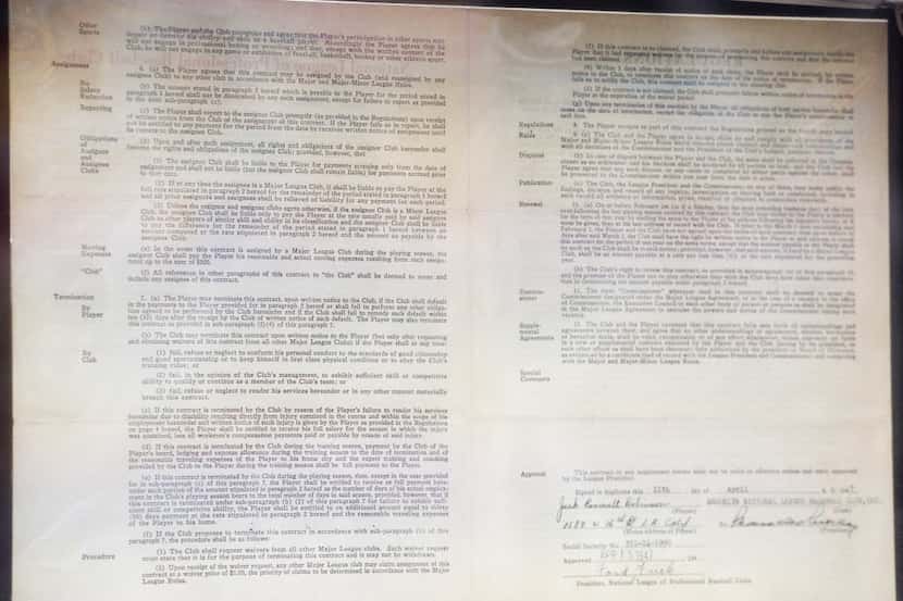  Jackie Robinson's signature is on the historic contract he signed with the Brooklyn...