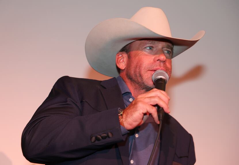 Taylor Sheridan speaks to the audience in attendance for the premiere for Paramount...