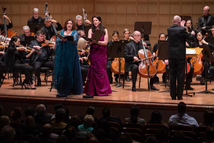 Sopranos Sari Gruber (left) and Susanna Phillips performed alongside guest conductor Paul...