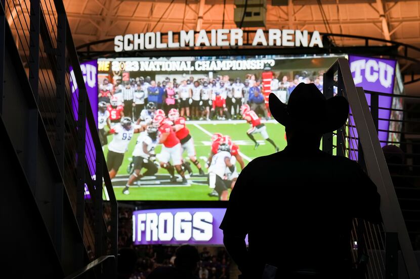TCU fans watch during a College Football Playoff National Championship game watch party at...