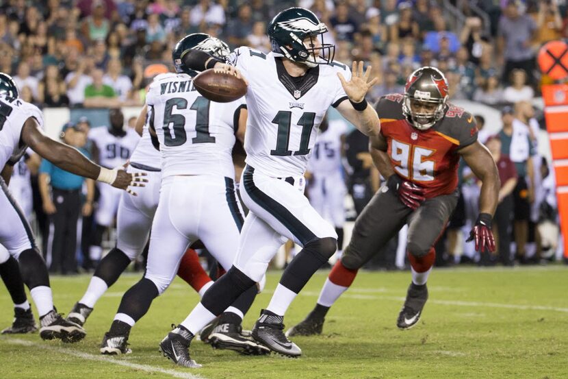 Philadelphia Eagles quarterback Carson Wentz (11) in action during the first half of a the...