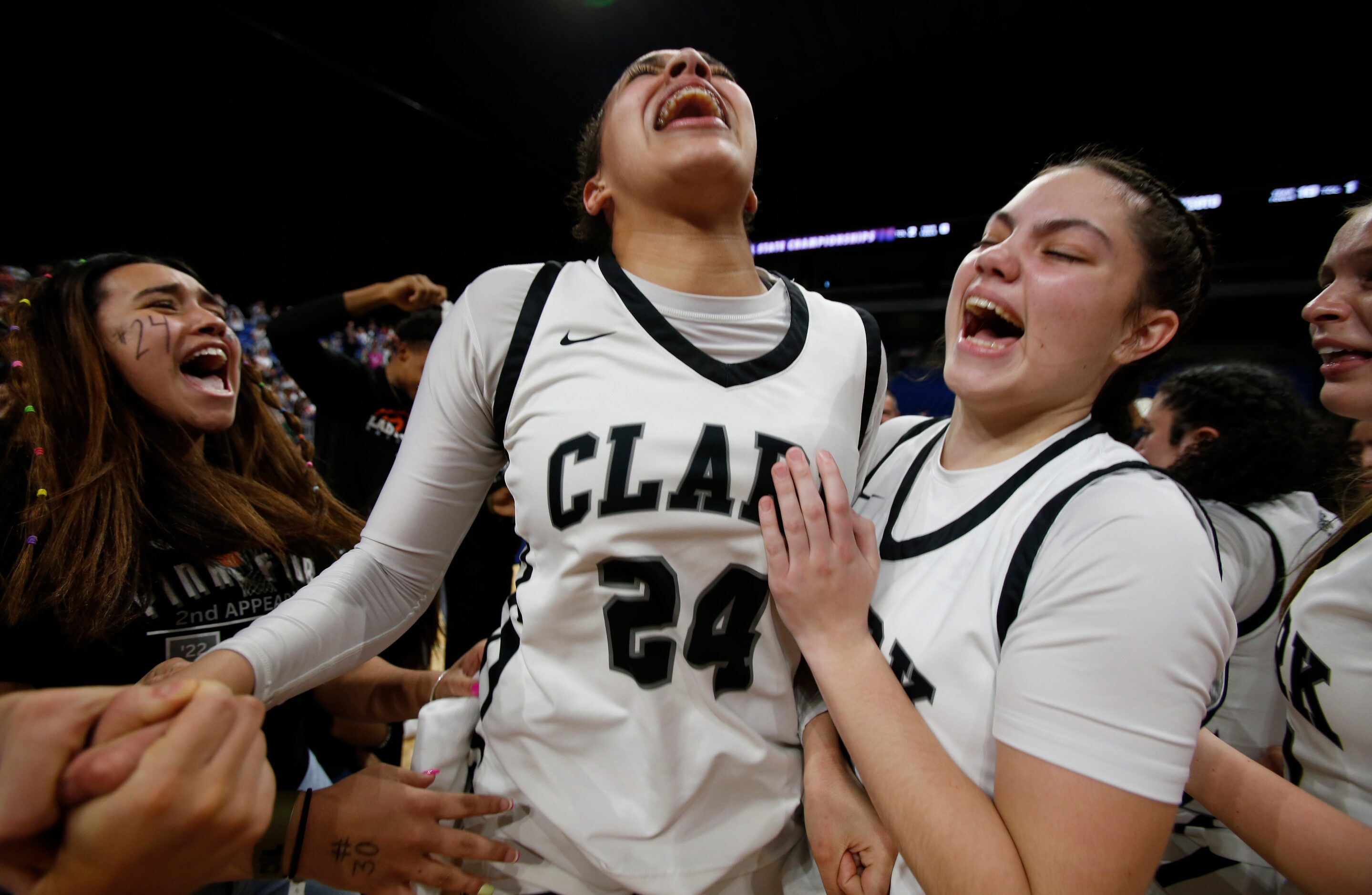 Clark Cougars’ Kamryn Griffin (24) reacts at the end of the game. Clark defeated DeSoto...