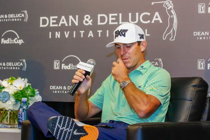 Billy Horschel meets with the media at the Dean & Deluca Invitational golf tournament at...