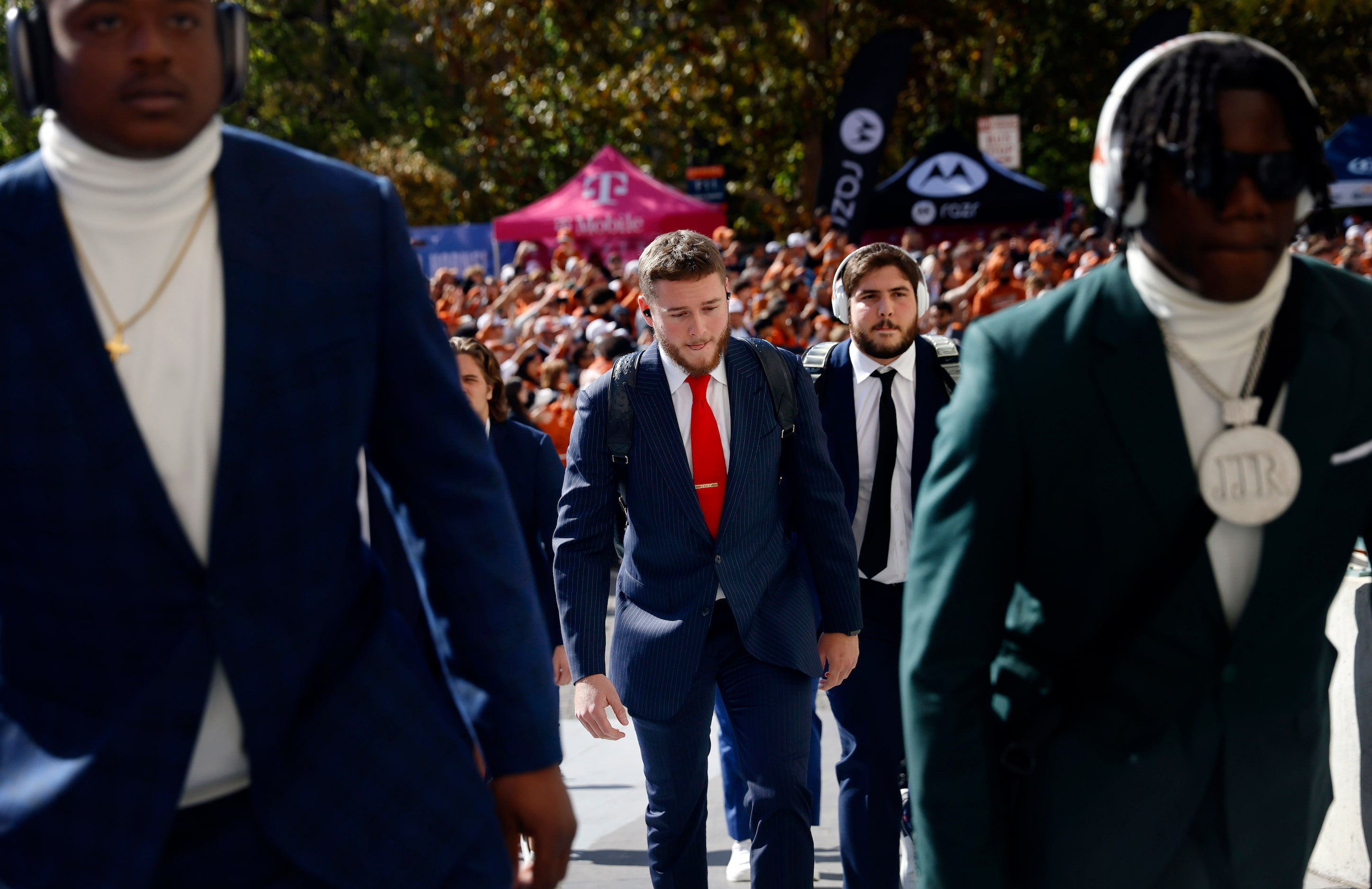 Texas Longhorns quarterback Quinn Ewers arrives for the CFP first round playoff game outside...