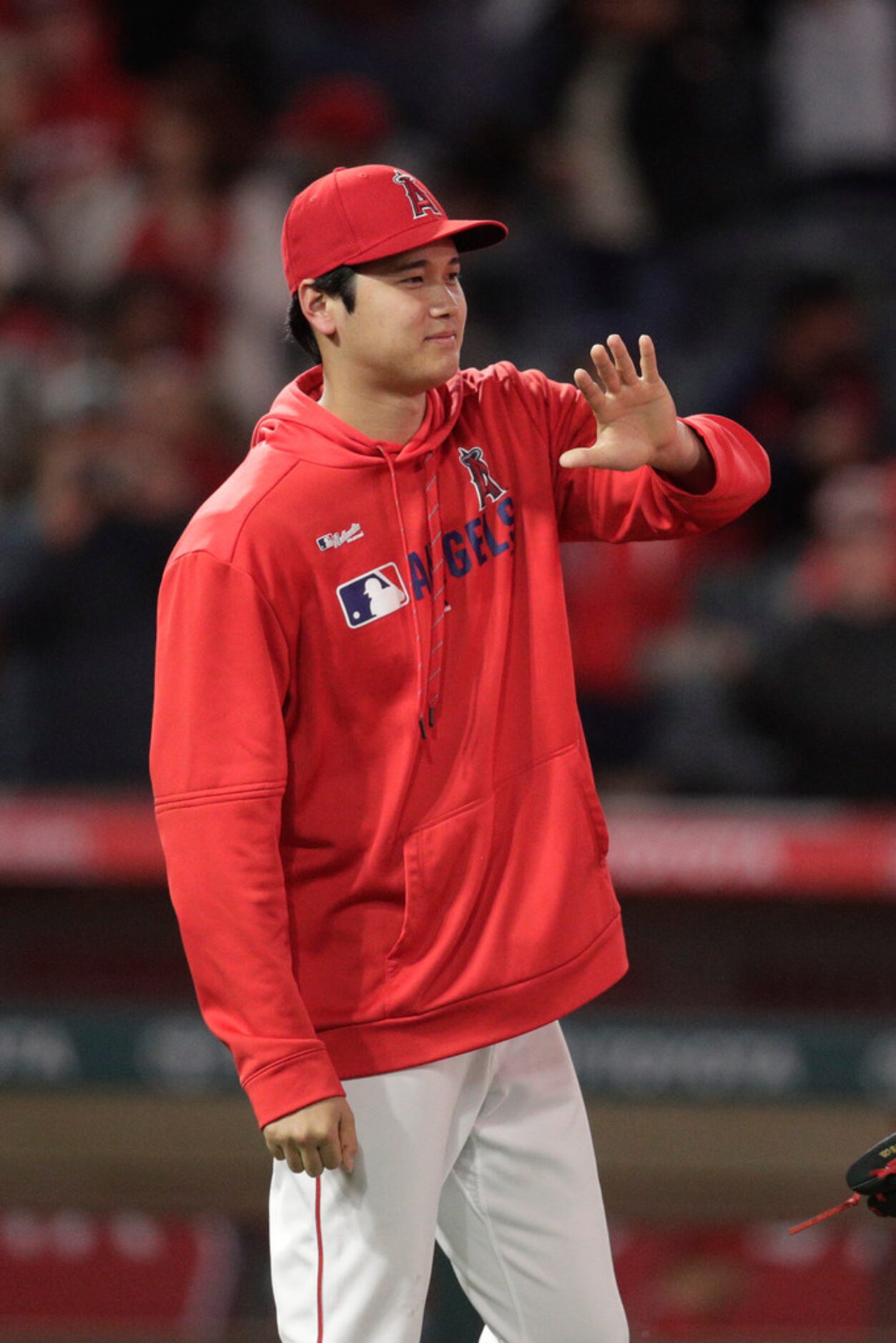 Los Angeles Angels' Shohei Ohtani, of Japan, celebrates the team's 3-1 win against the Texas...