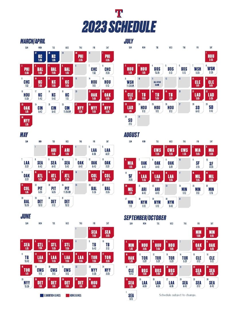 Texas Rangers 2023 regular season schedule.