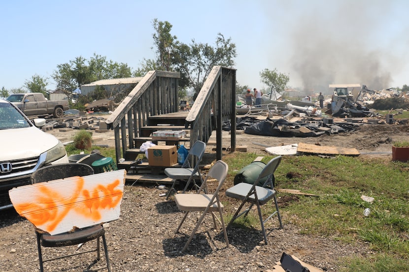 The only thing left standing in the Rico family home at 2131 Rd. in Valley View, TX was the...