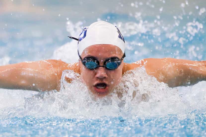 Keller high swimmer Avery Collins takes part in swim and dive practice ahead of state...
