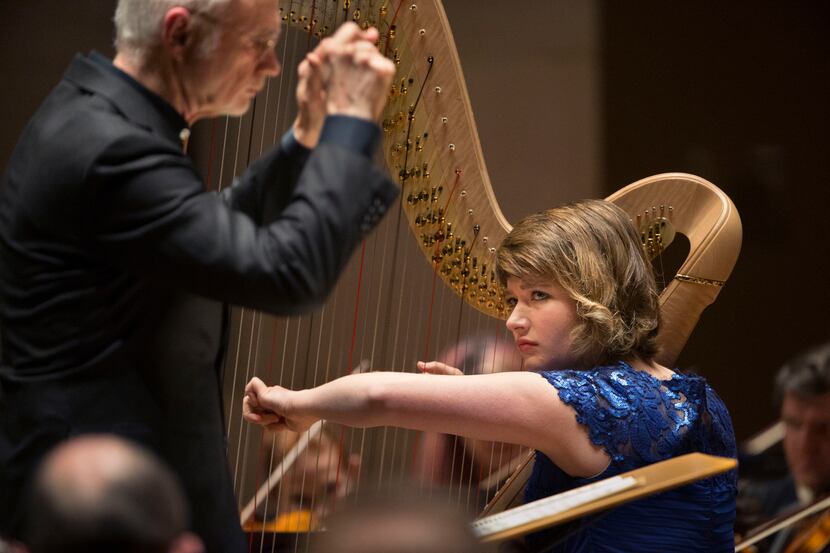 On Monday, Emily Levin, the principal harpist of the Dallas Symphony Orchestra, performed a...