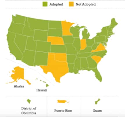  A map of the states that have adopted the Common Core State Standards. (corestandards.org)