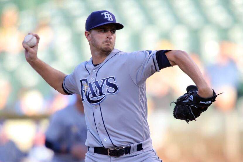 OAKLAND, CA - JULY 22: Jake Odorizzi #23 of the Tampa Bay Rays pitches in the first inning...
