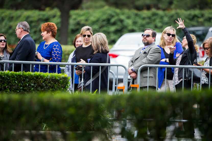 Members of the public arrive to view the casket of former first lady Barbara Bush on Friday,...