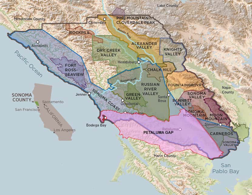 The Petaluma Gap appellation runs diagonally from the Pacific Ocean to San Pablo Bay. About...