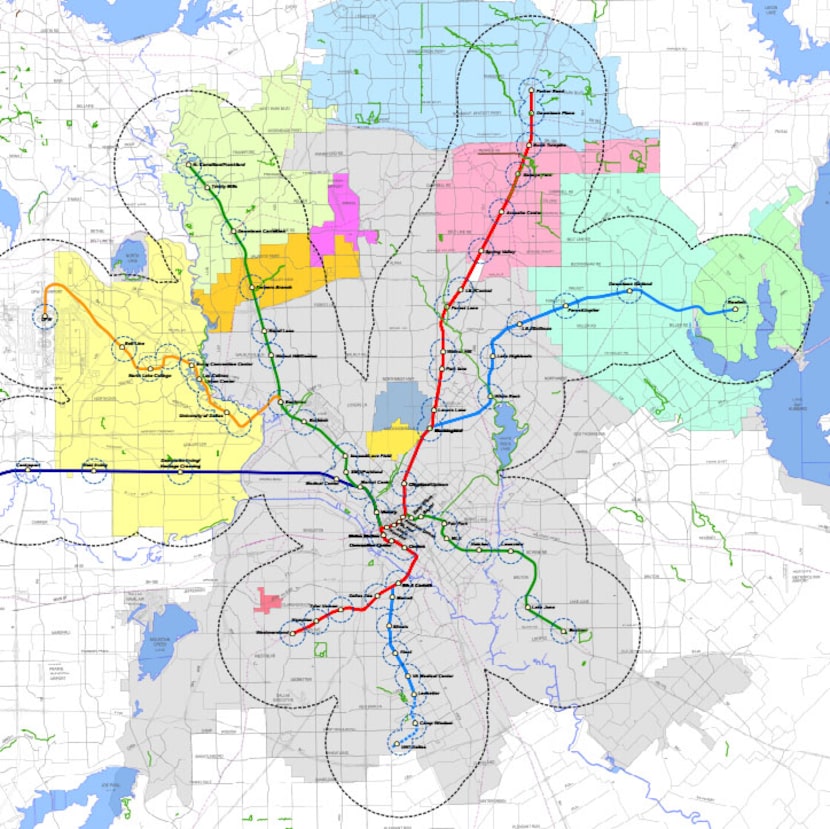 A map of North Texas shows the areas that are within one-quarter mile and three miles of a...