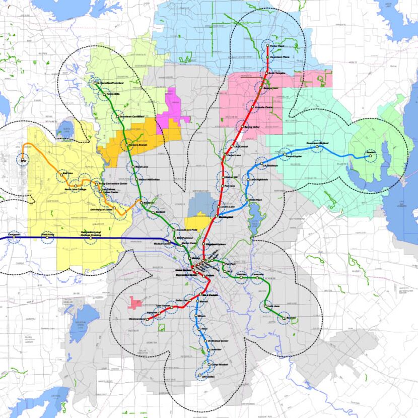 A map of North Texas shows the areas that are within one-quarter mile and three miles of a...