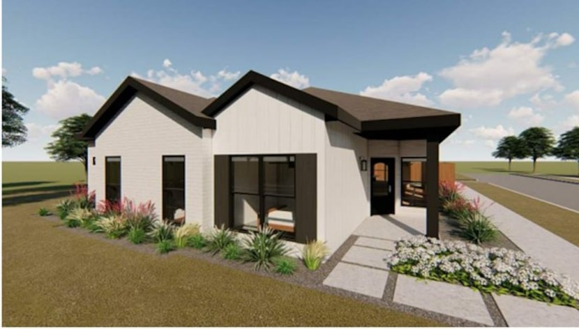 A rendering shows a home in the Builders of Hope Revitalize West Dallas project, a product...