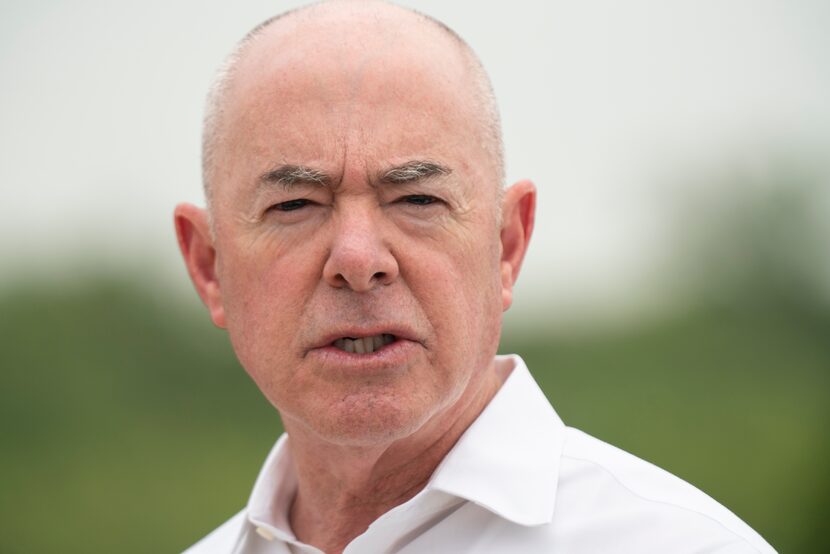 U.S. Homeland Security Secretary Alejandro Mayorkas speaks during a press conference in...