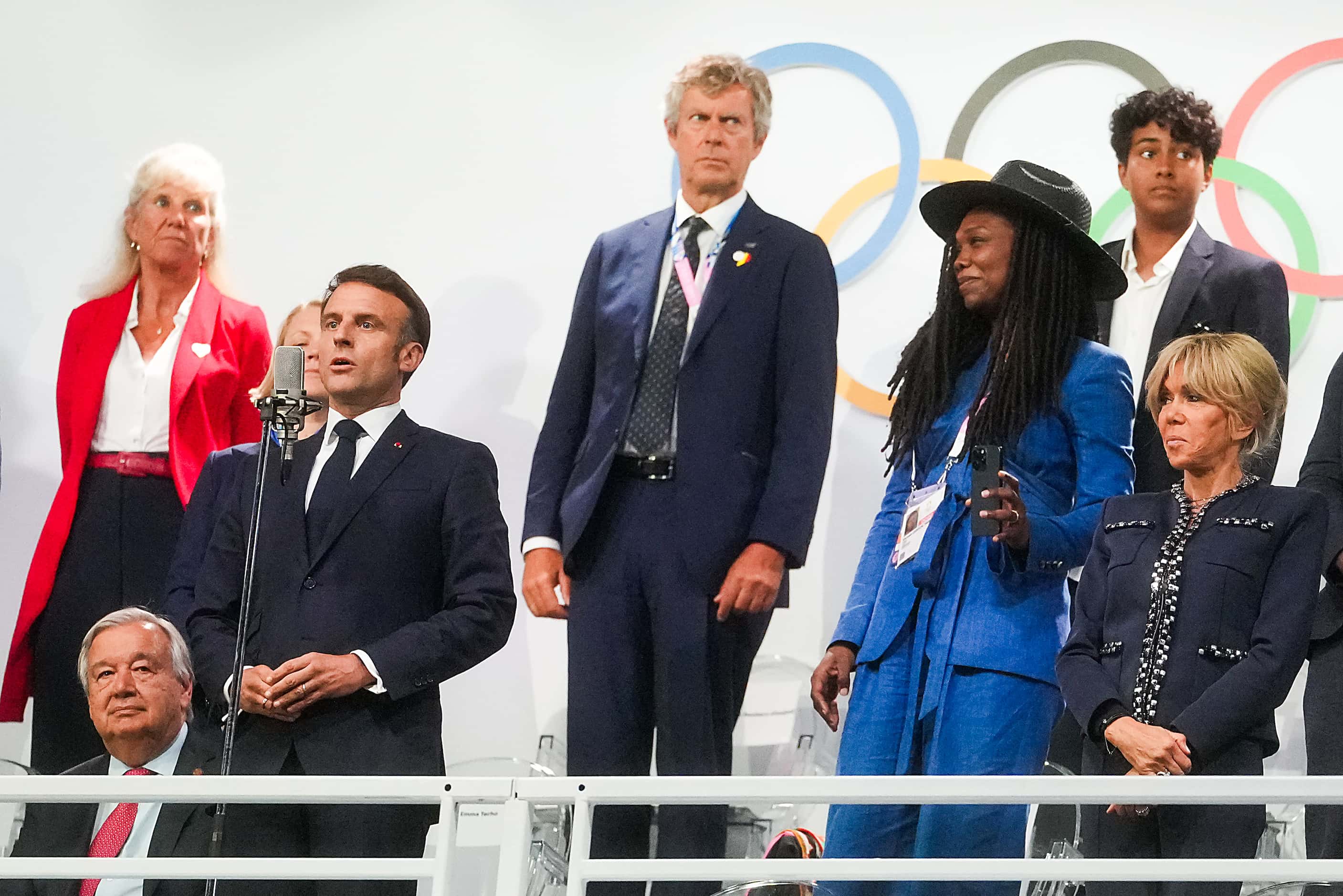 French President Emmanuel Macron declares the games open during opening ceremonies for the...