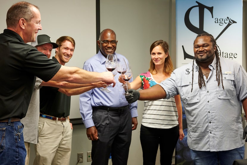 Winemaker Michael McClendon, far right, runs Sage's Vintage custom crush facility