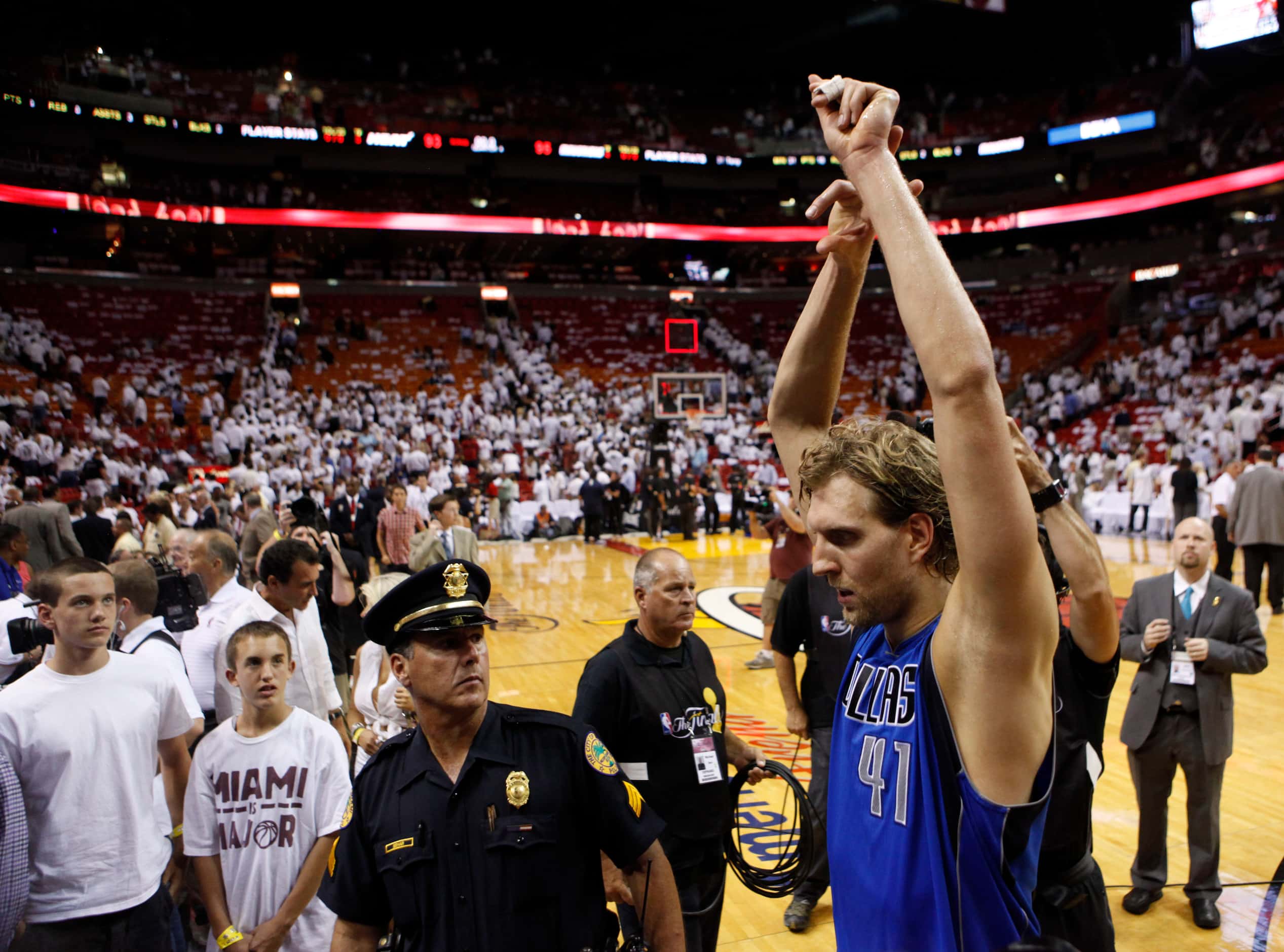 Dallas Mavericks power forward Dirk Nowitzki (41) leaves the court after they defeated the...