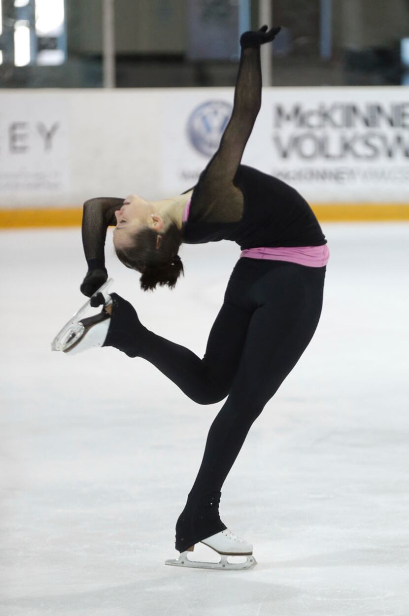 Olympian figure skater Aimee Buchanan, representing Israel, practices her routine at the Dr....