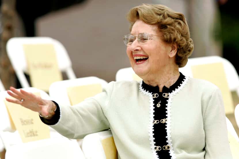 Jenna Welch, mother of former first lady Laura Bush, waves as she recognizes someone in...