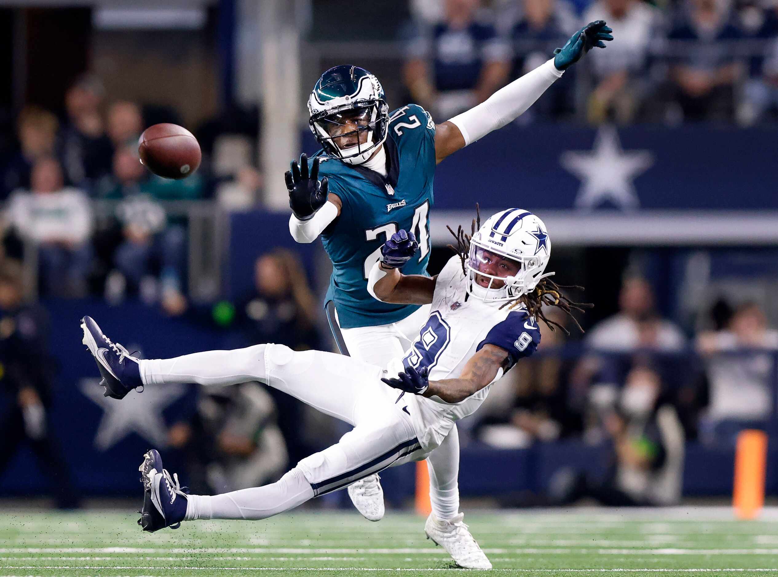 Philadelphia Eagles cornerback James Bradberry (24) is called for pass interference on a...