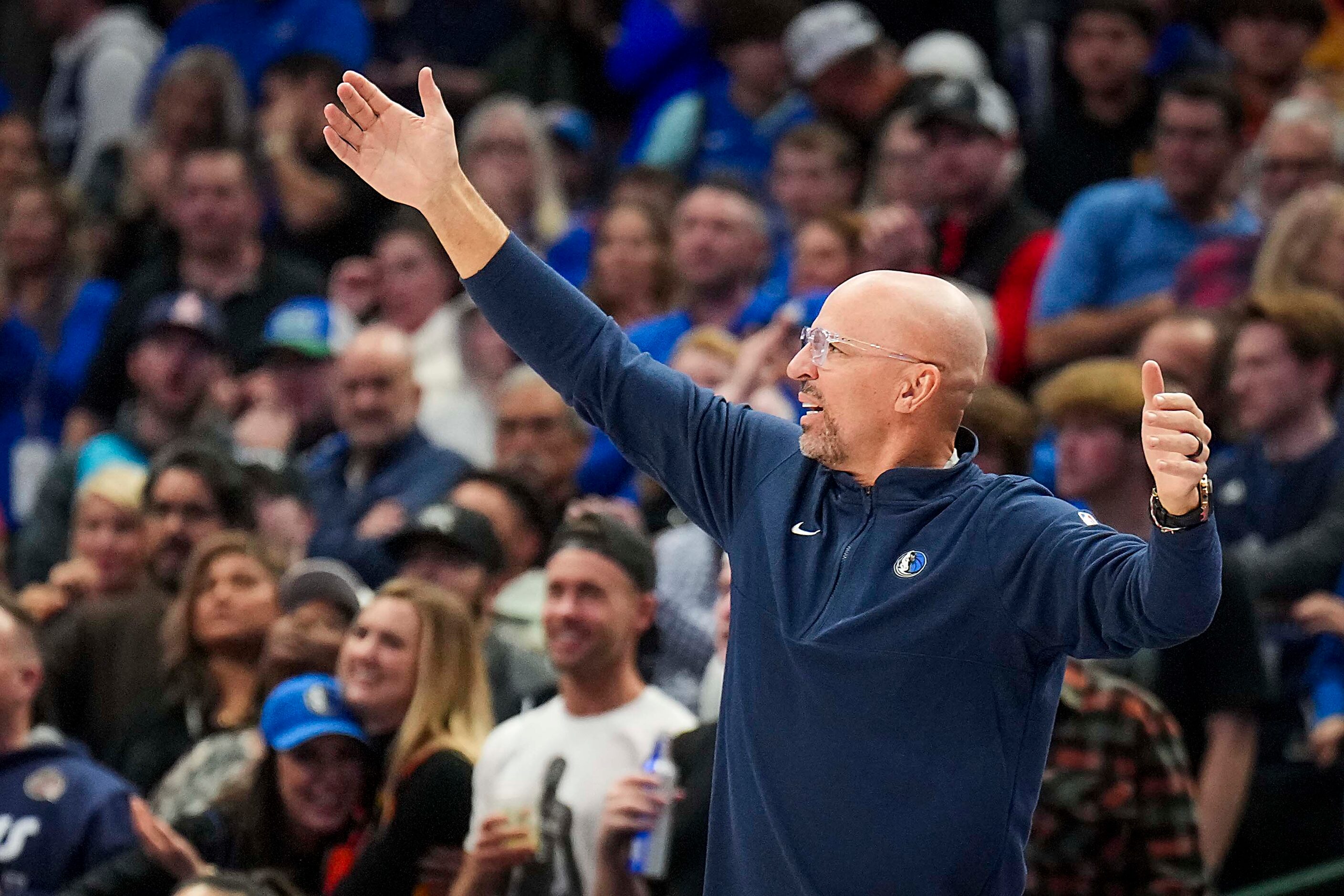 Dallas Mavericks head coach Jason Kidd shouts from the bench during the second half of an...