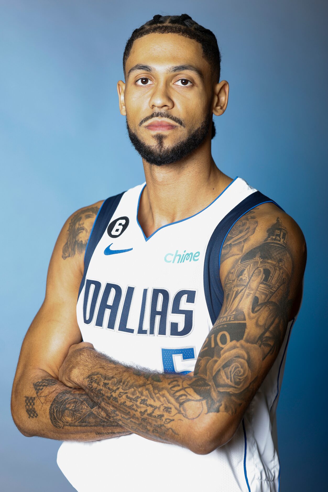 Dallas Mavericks’ Tyler Dorsey is photographed during the media day at American Airlines...