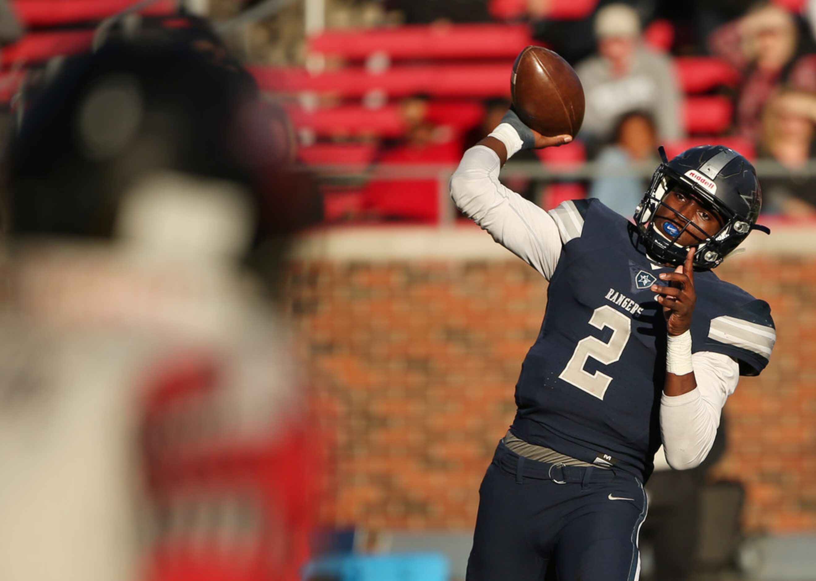 Frisco Lone Star quarterback MJ Rivers (2) throw the ball in the third quarter during the...