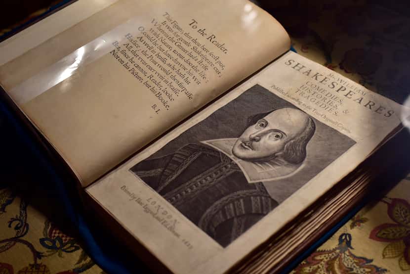 "Mr. William Shakespeare's Comedies, Histories, Tragedies," dated 1623, on display at the...