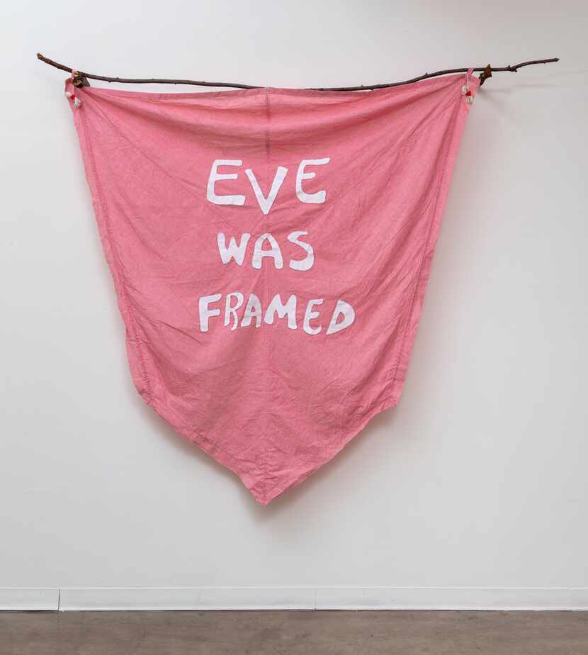 Artist Margaret Meehan's 'Eve Was Framed,' 2018, vintage military parachute, embroidery...
