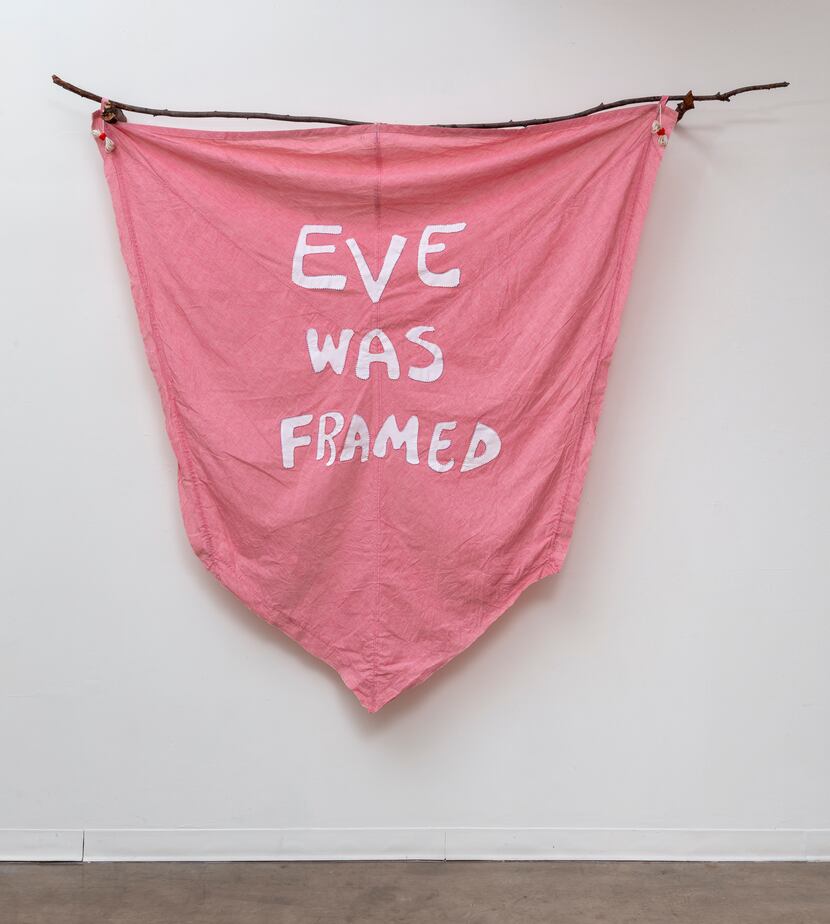Artist Margaret Meehan's 'Eve Was Framed,' 2018, vintage military parachute, embroidery...