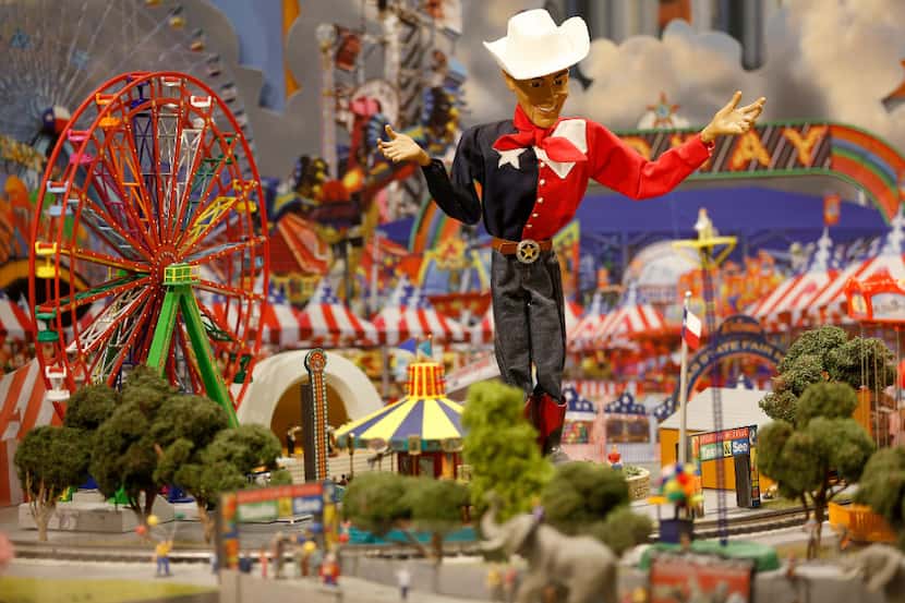 A scene of the State Fair with Big Tex is on display during a media tour of a "The Trains at...
