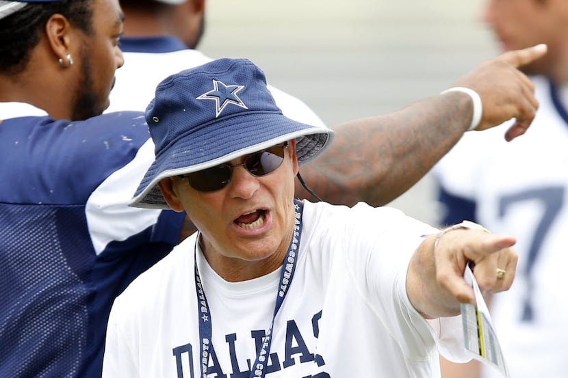 Dallas Cowboys defensive coordinator Rod Marinelli gives direction to his players during the...