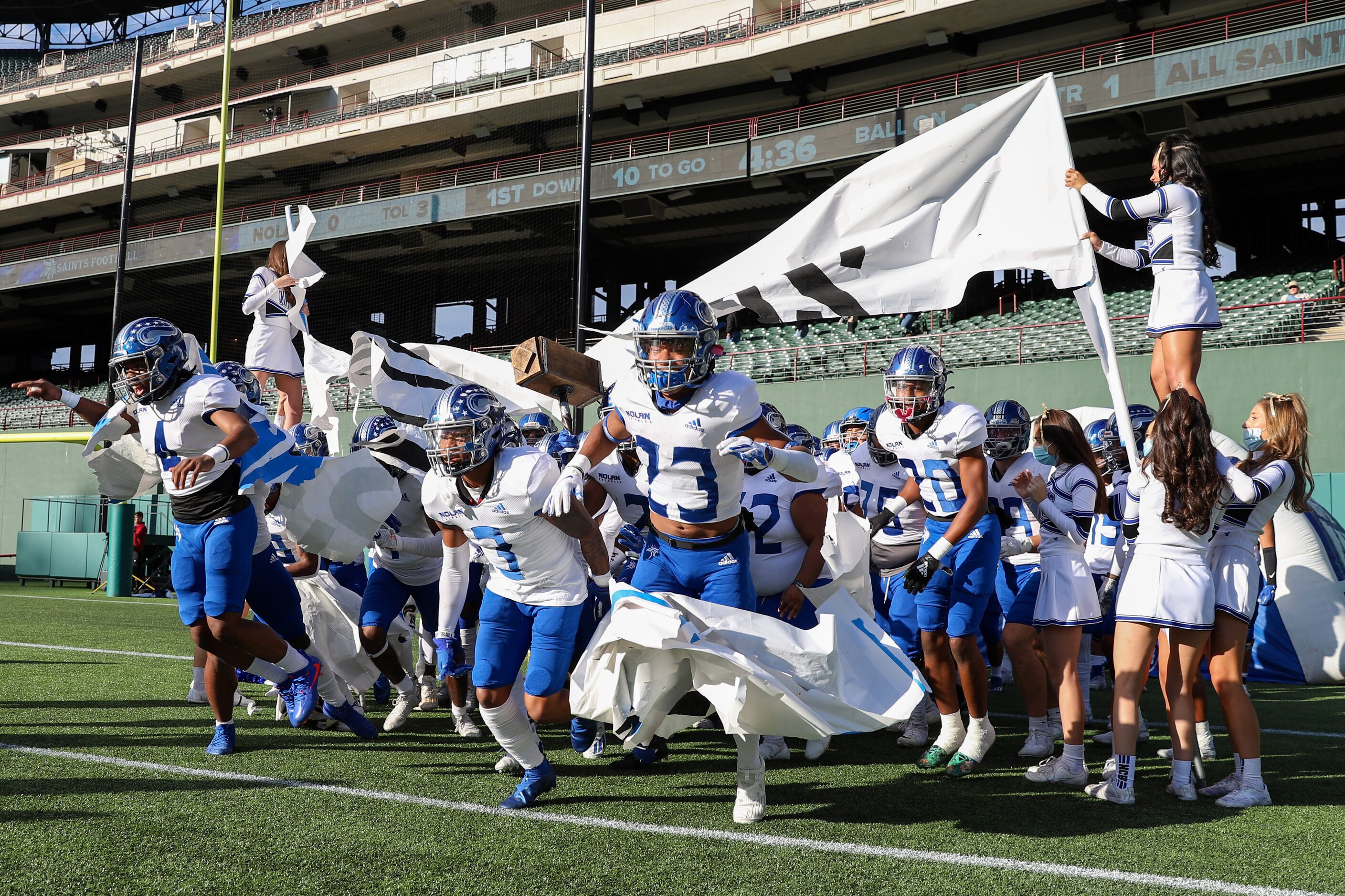 Fort Worth Nolan takes the field before a game against Fort Worth All Saints at Globe Life...