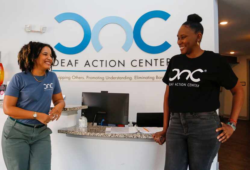 Laura Tovar (left) and Bianca Walker at the Deaf Action Center in Dallas.
