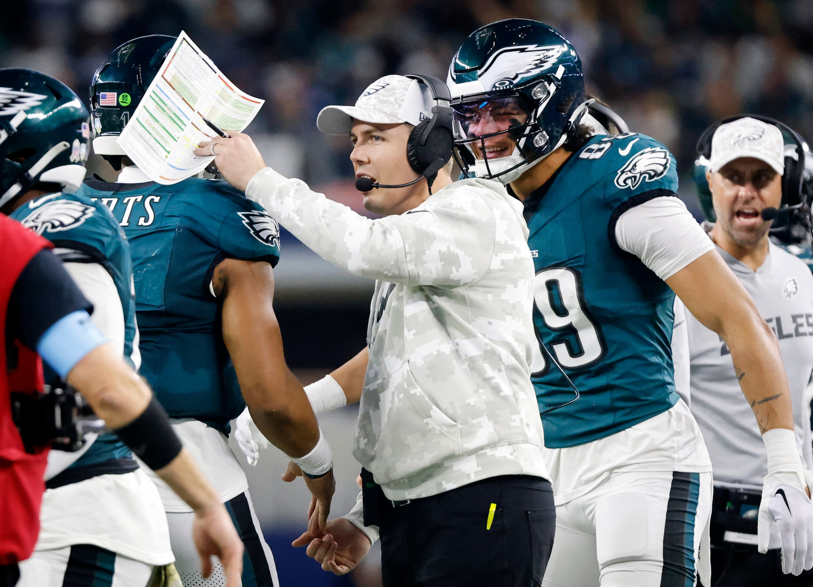 Philadelphia Eagles offensive coordinator (and former Cowboys OC) Kellen Moore congratulates...