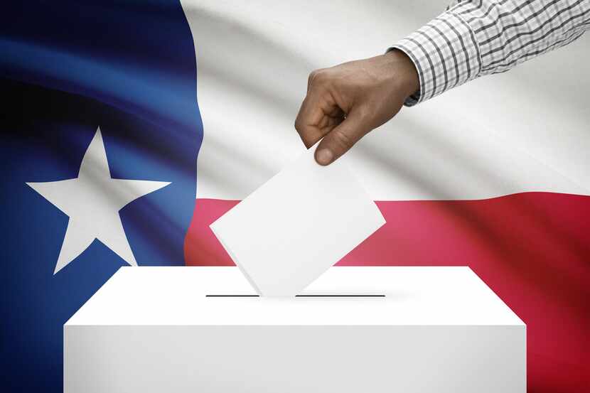 Voting concept - Ballot box with US state flag on background - Texas