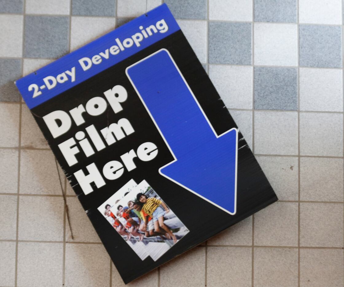 A film drop sign that dates the building is seen in the former Hypermart in Garland on...