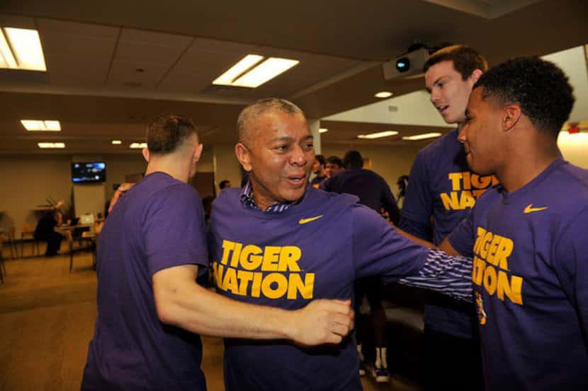 Former LSU coach Johnny Jones and his players react to being selected for the NCAA...