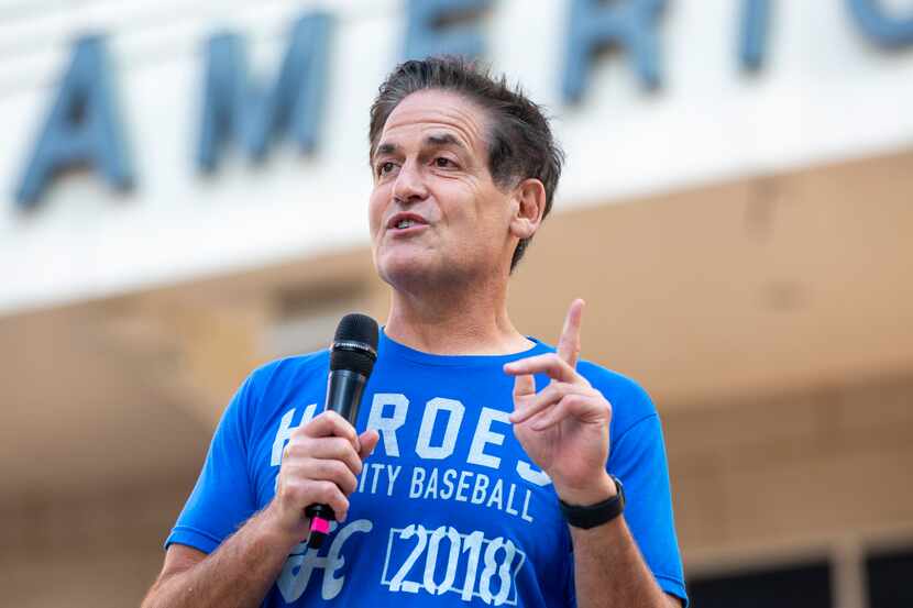 Dallas Mavericks Owner Mark Cuban welcomes attendees during a Courageous Conversations...