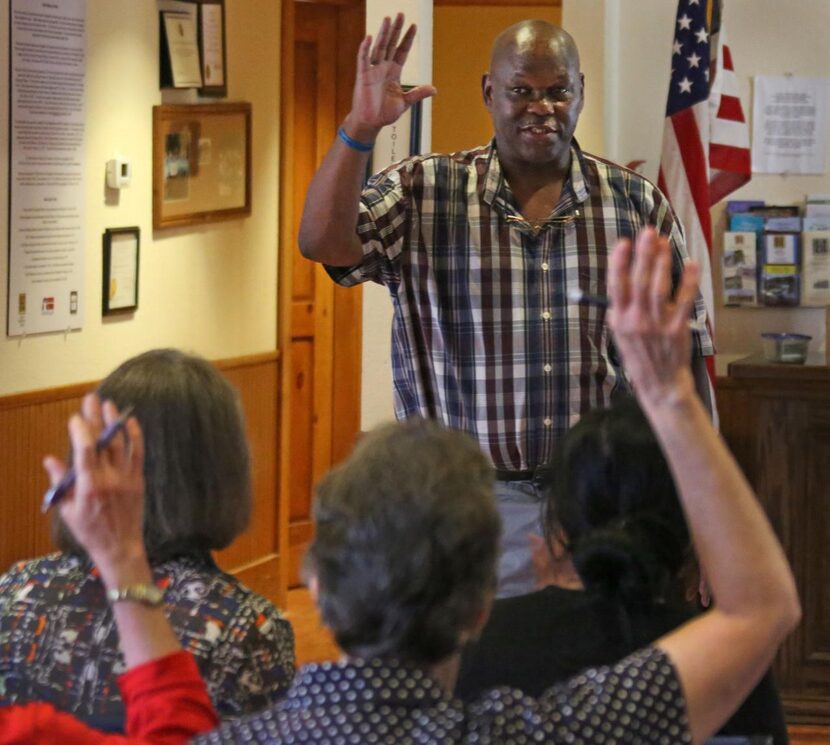 
David Johnson engages the audience during his presentation during the Allen Toastmasters...