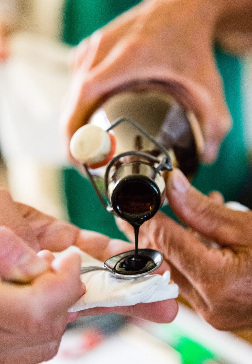 Balsamic vinegar has been aged at least 12 years in wooden barrels and pours like thick syrup.