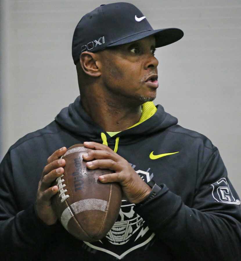 Former Texas A&M quarterback Kevin Murray is pictured as he works as a quarterbacks coach at...