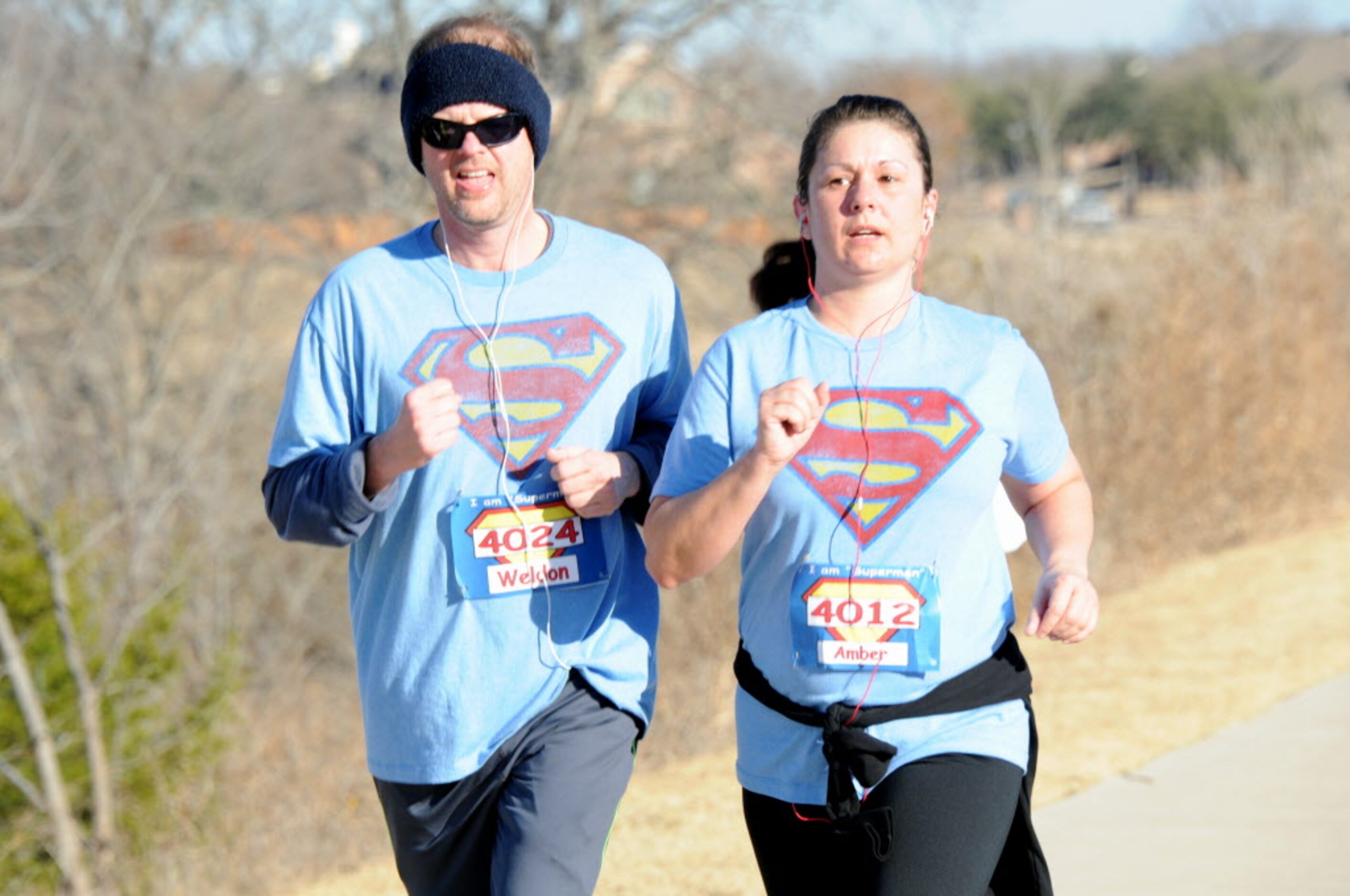 Super couple Buddy and Amber Bonner finish strong at the Superman 5k Run at Caruth Lake Park...