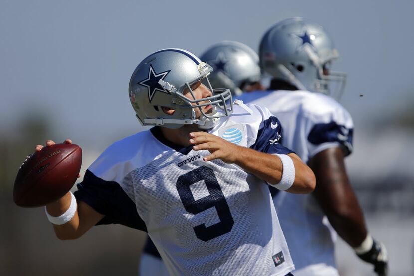 Dallas Cowboys quarterback Tony Romo (9) fires a long long pass down field during afternoon...