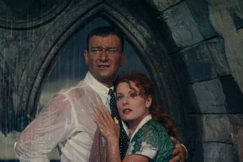 In an undated handout photo, Maureen O'Hara and John Wayne in "The Quiet Man," a 1952 film...