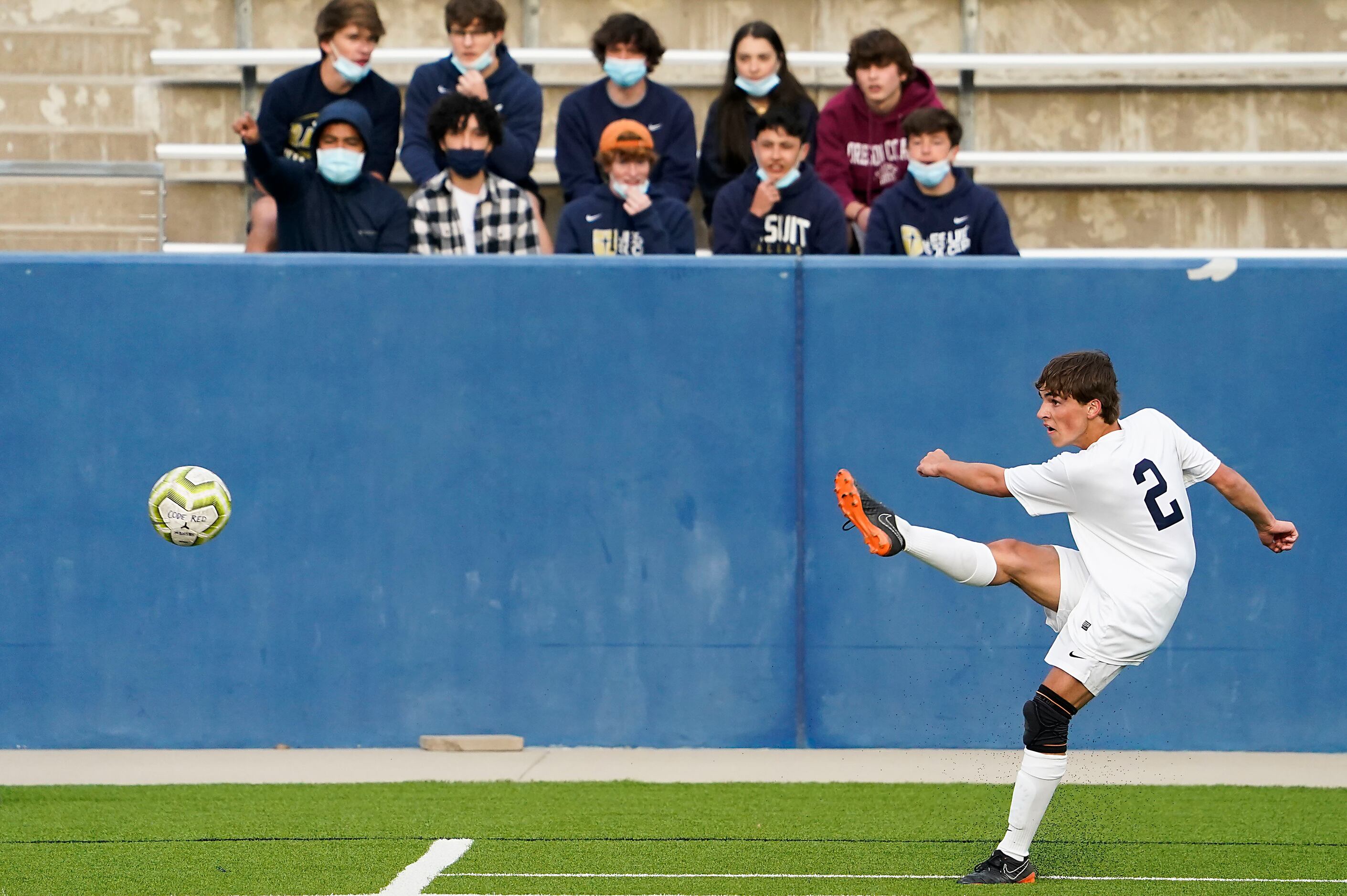 Jesuit defender Parker James takes a free kick during a Class 6A Region I quarterfinal boys...